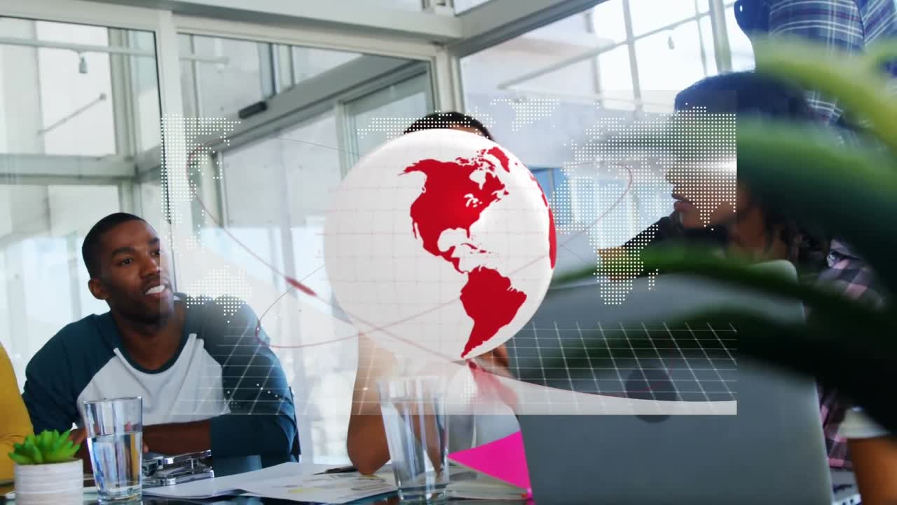 Animation of globe of connections over diverse business people