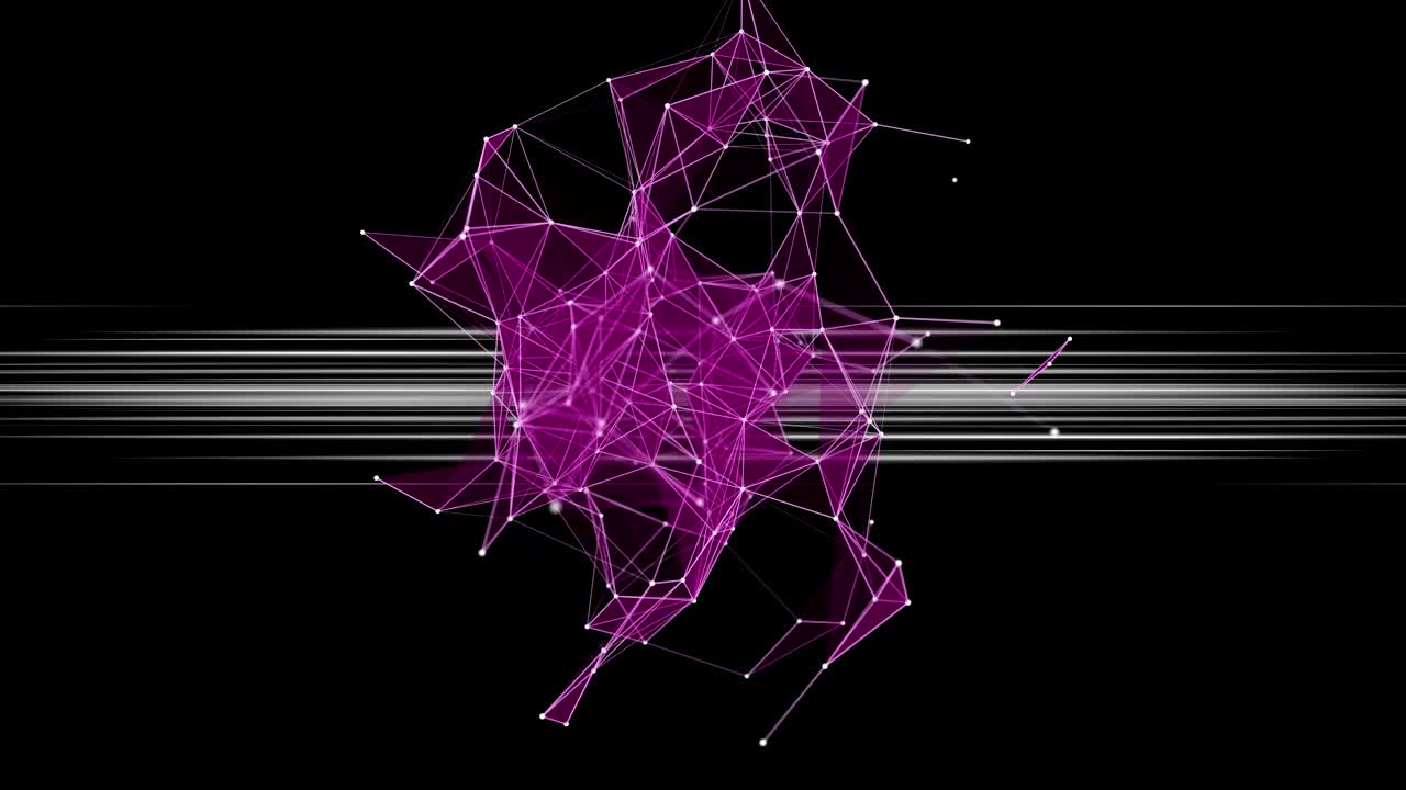 Futuristic plexus animation with color changing glowing triangles on stripes in slow motion, 4096x2304 loop 4K