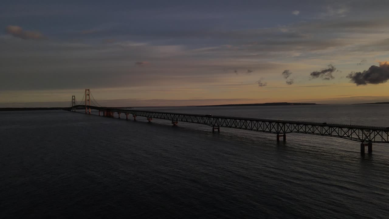 Mackinac Bridge Sunset Aerial View