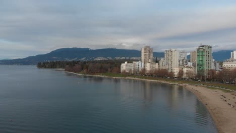 various drone shots at english bay near downtown vancouver, bc during polar bear 2019 event