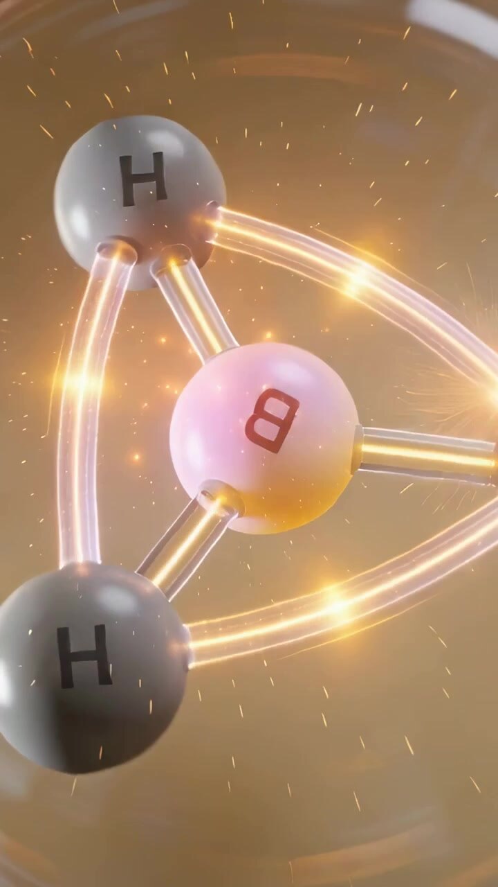 Vertical video: Rotating BH3 labeled B H with light pulses forcing sparks along arcs in golden set