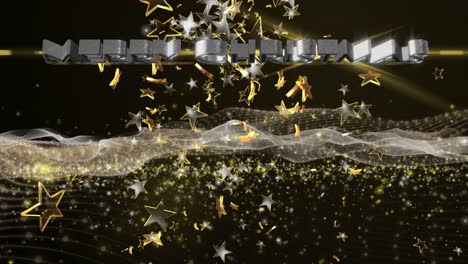 fantastische weihnachts-animation mit wellenobjekt und leuchtenden sternen in slowmotion, 4096x2304 schleife 4k