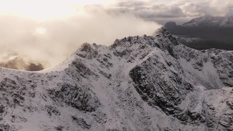 Aerial-view-of-Norway-snow-mountain-beautiful-landscape-during-winter