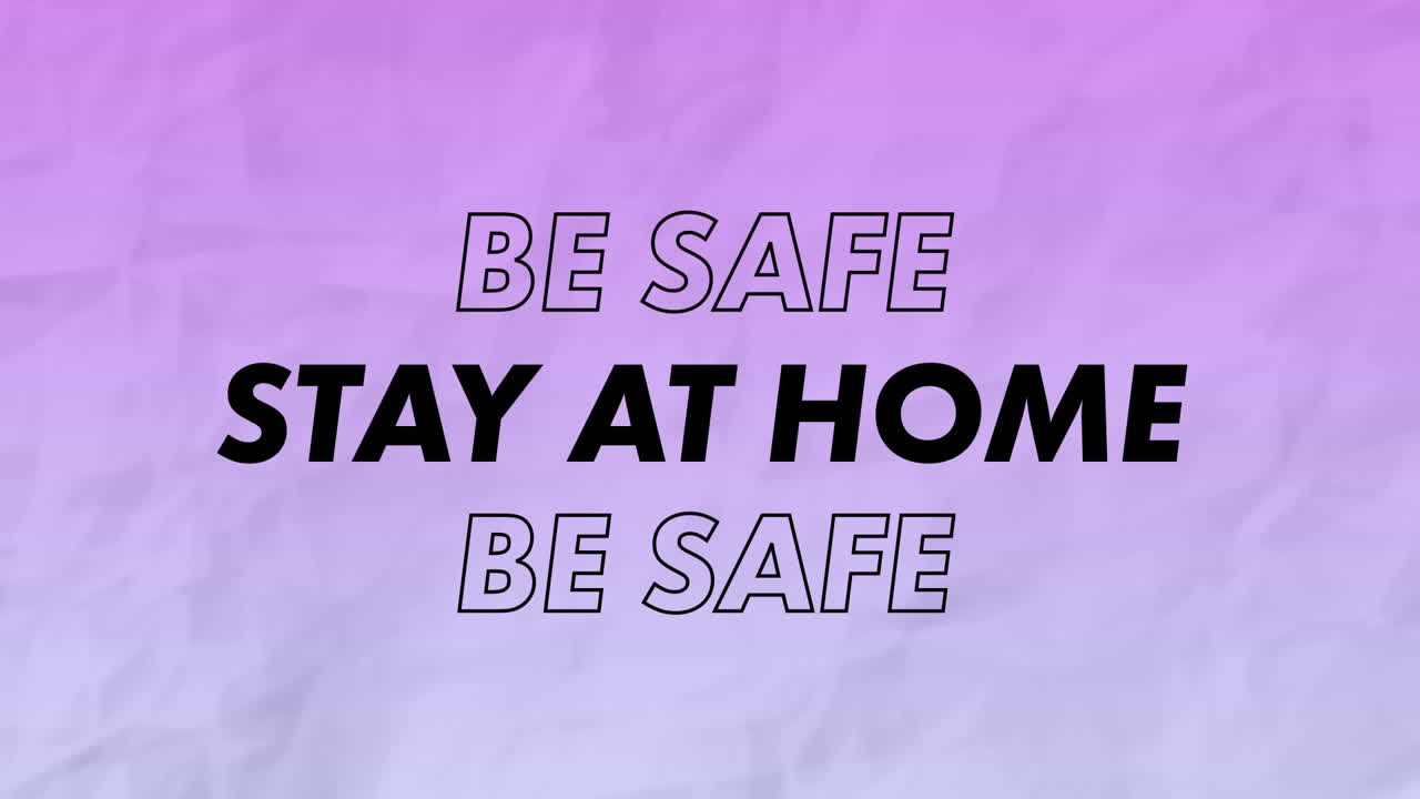 animación del mensaje de distanciamiento social que parpadea sobre un fondo púrpura