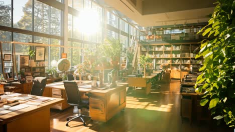 bright, inviting office with plants and morning sunlight