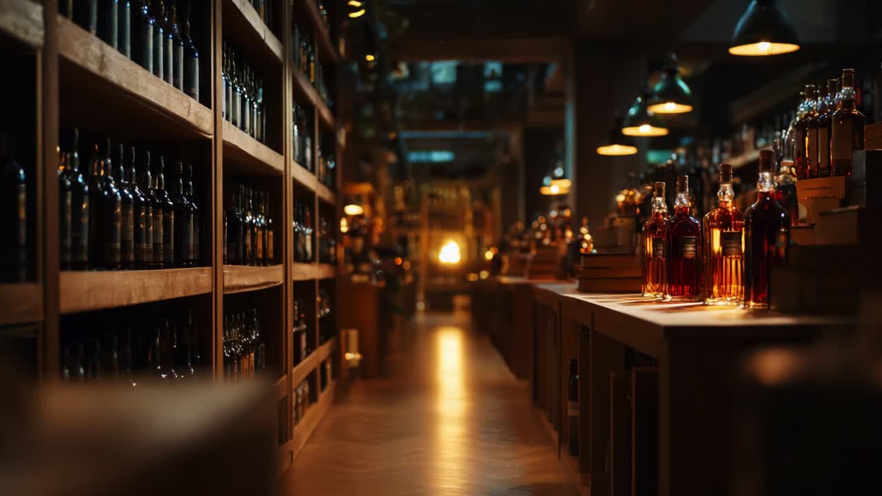Liquor Store with Rows of Bottles