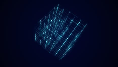 digital blockchain concept and data transfer system. abstract wireframe cube whith connection dots and lines. storage cells of datas. 3d rendering.