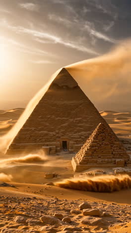 pyramids of giza during a golden hour sandstorm