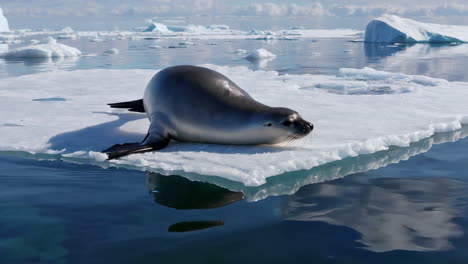 seal resting on antarctic ice