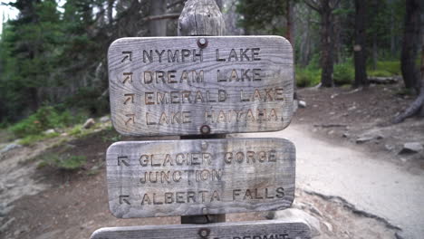 wooden sign with directions of hiking trails in rocky mountains, colorado, usa