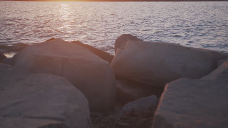 rocks in front of the pacific in orange light