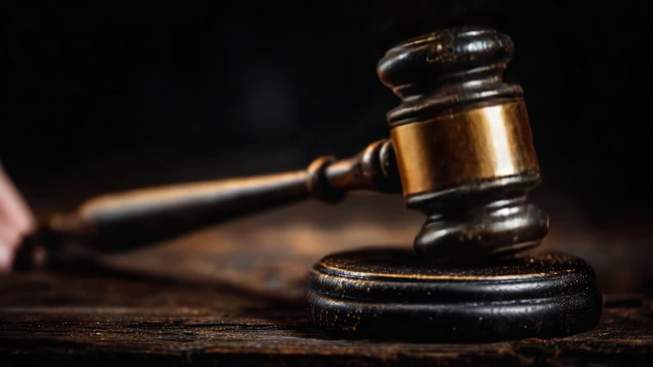 Il simbolo della giustizia: un martello dell'autorità che significa legge, ordine ed equità nelle aule di tribunale, rappresentando la spina dorsale dei procedimenti giudiziari.