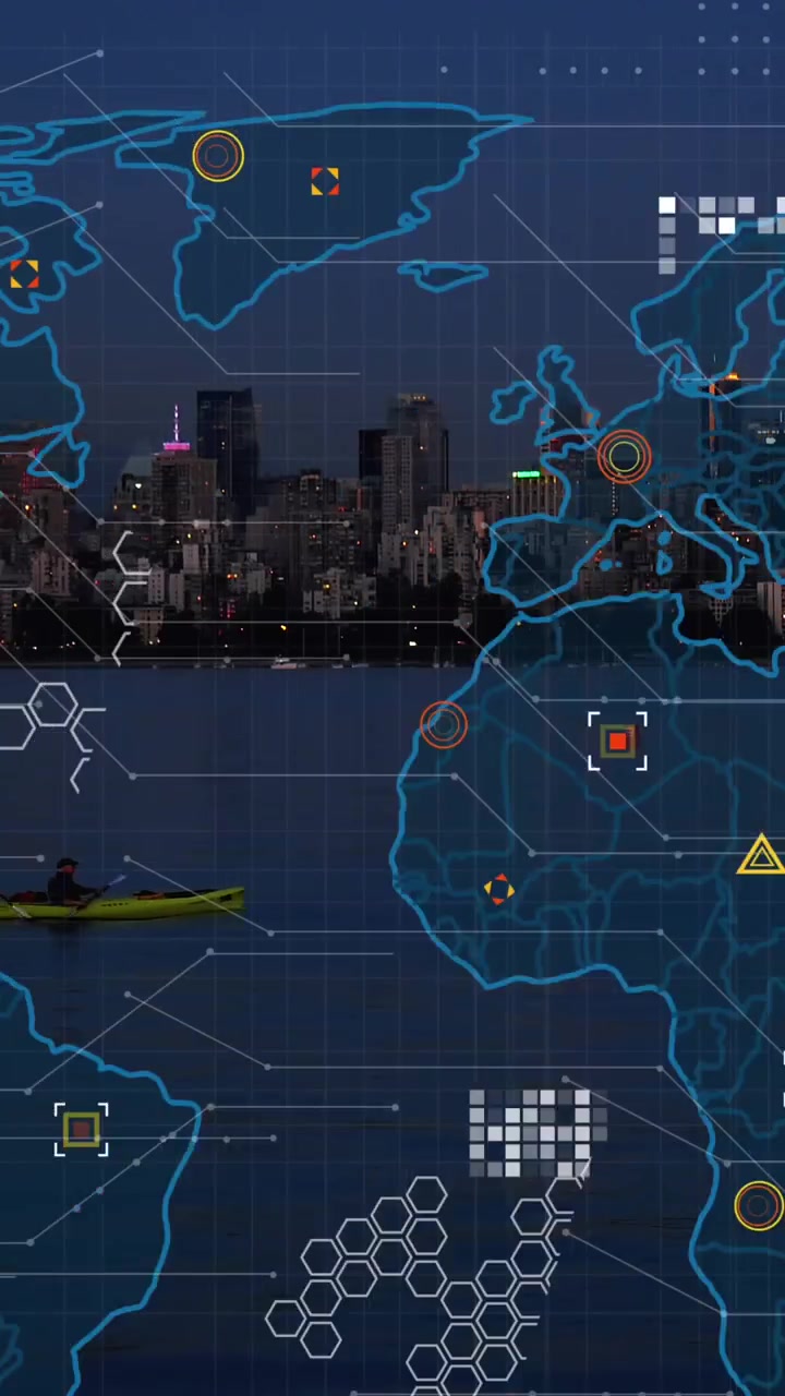 Animation of data processing over city