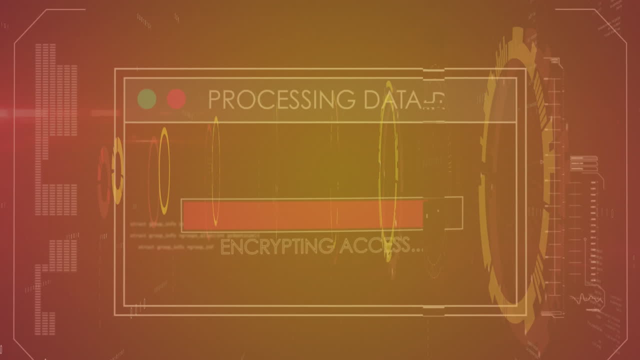 오렌지색 배경에서 데이터 처리 및 범위 스캔의 애니메이션