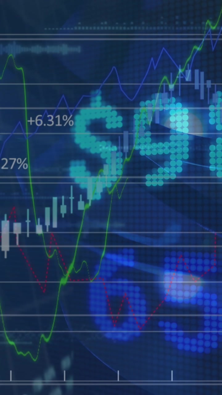 Animación de mercado de valores y procesamiento de datos financieros sobre puntos de luz