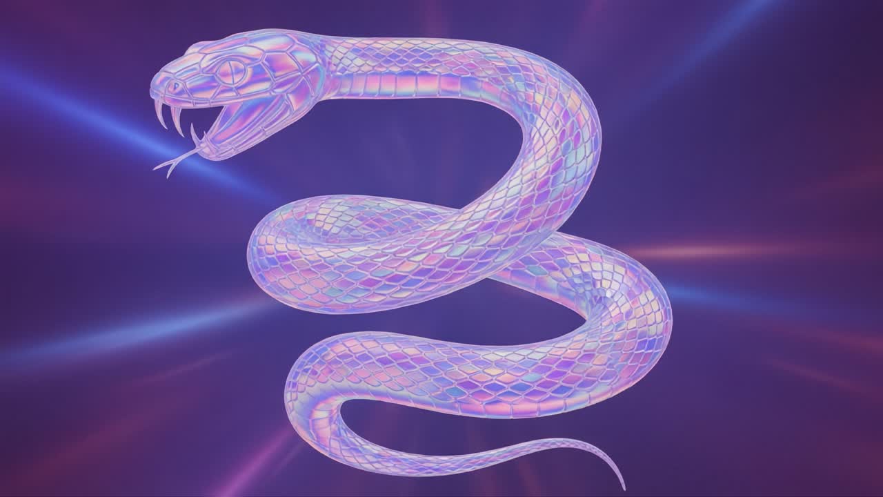 A Captivating Artistic Representation of a Vibrant, Luminous Snake Coiling with Grace and Power Against a Dynamic Background of Colorful Light Effects