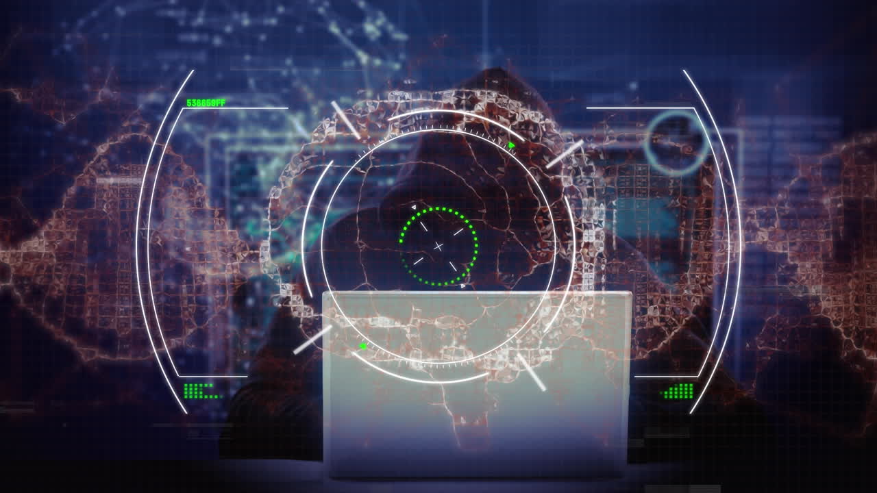 animación del alcance y el procesamiento de datos de cadena de adn sobre hacker con portátil