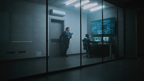 security surveillance room at night
