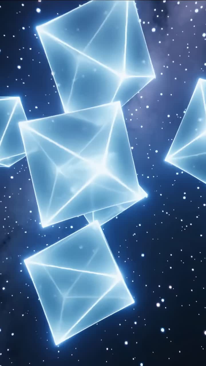 Vertical video: Camera pulling in as crystal cluster rotating, sliding in space, revealing nebula