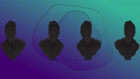 animation of moving sculptures over shapes on blue background