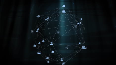 animation of network of connections with icons over light trails