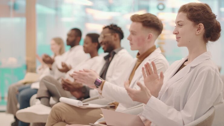 Row of Medical Students Applauding after Lecture