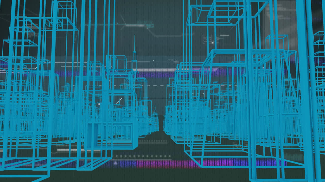 Animation of glitch over metaverse city