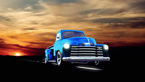 Old-truck-driving-in-sunset