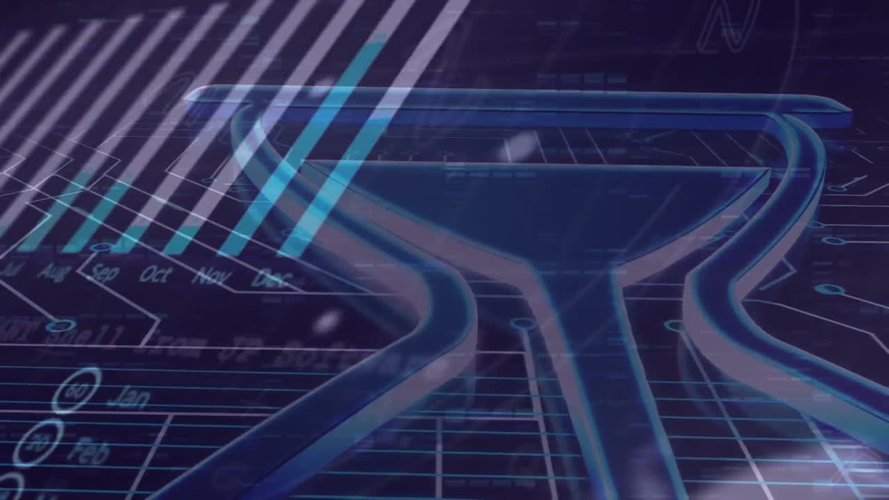 컴퓨터 회로판과 아이콘에 대한 데이터 처리 애니메이션