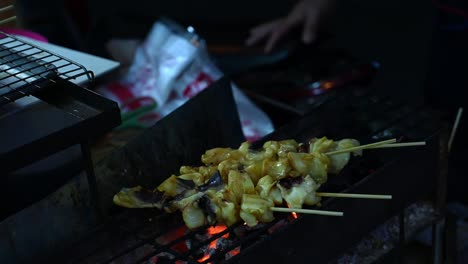 Barbacoa-De-Calamar,-Comida-Callejera-En-Tailandia