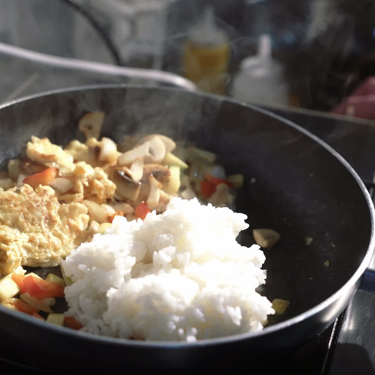 Stewed sliced vegetables in pan