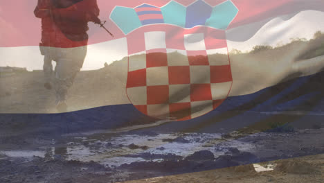 animation of flag of croatia over diverse male soldiers