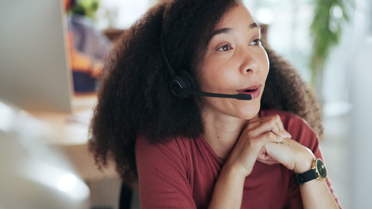 Woman, communication and online consulting in call