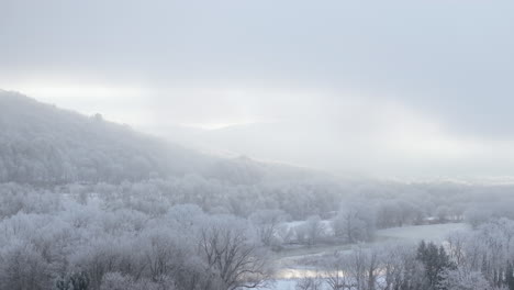 aerial view of a winter landscape in upstate new york.