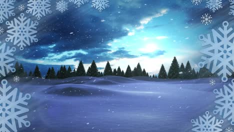 animation of snow falling over winter scenery
