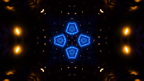 volando en un túnel con luces fluorescentes azules intermitentes, una animación en bucle infinito del caleidoscopio.