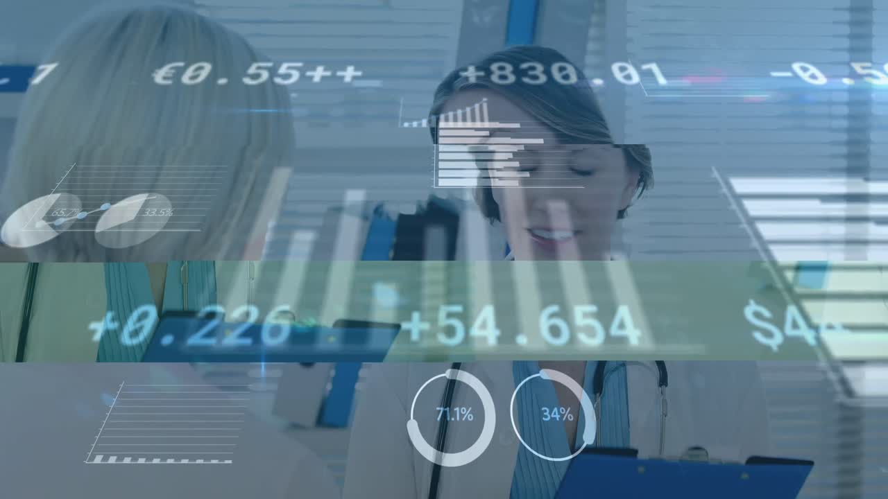 animación del procesamiento de datos y estadísticas sobre mujeres médicas y pacientes