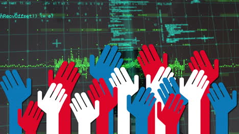animación del procesamiento de datos y el icono de las manos de la oficina