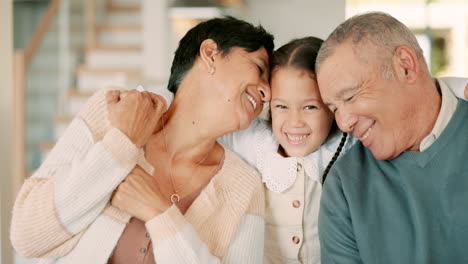 Grandparents,-face-and-hug-girl-in-home