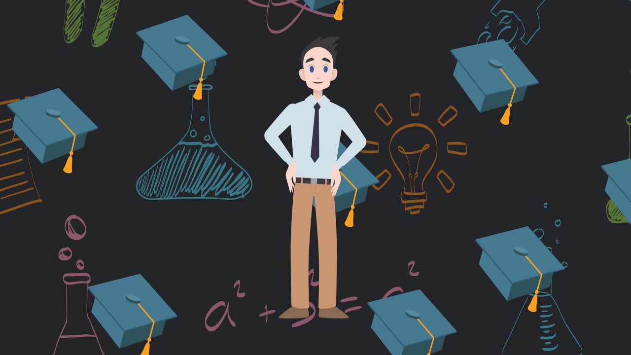 animación de un hombre hablando sobre los iconos de la escuela