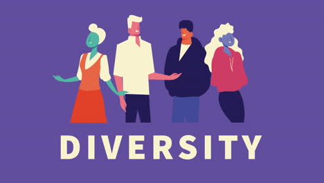 group of people with diversity lettering animation