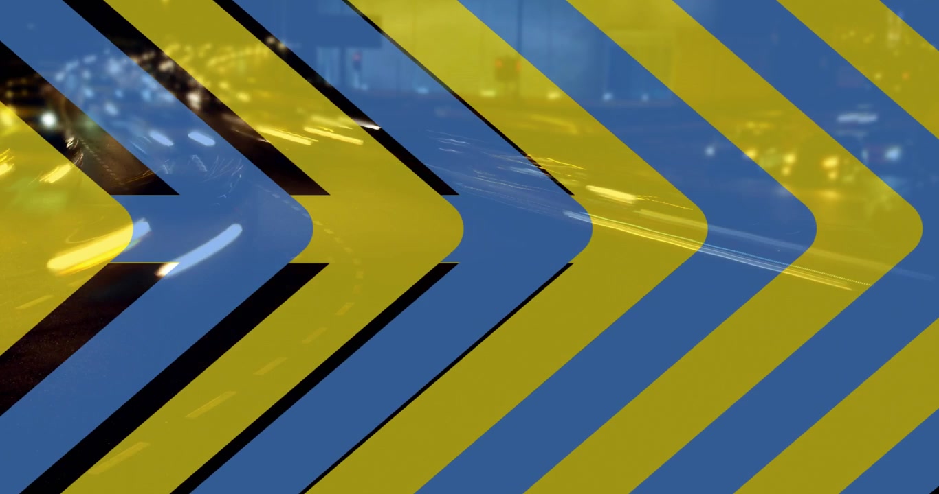 Animation of yellow and blue arrows covering cityscape