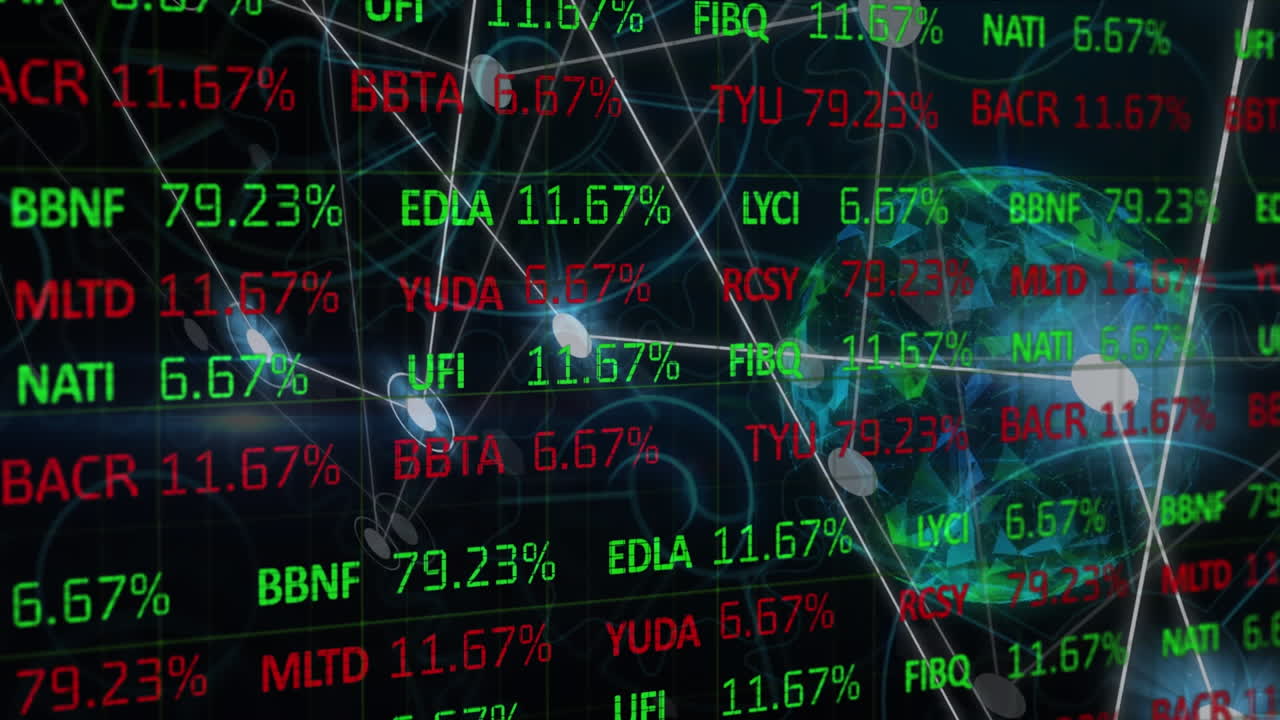 animación del procesamiento de datos financieros en todo el mundo y conexiones