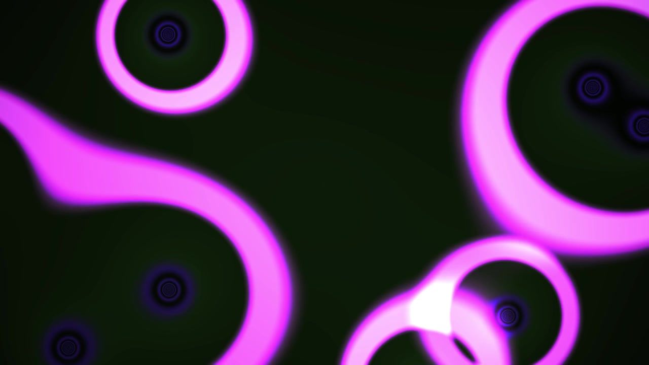 Forme organiche fluide e luminose astratte che si trasformano su sfondo scuro
