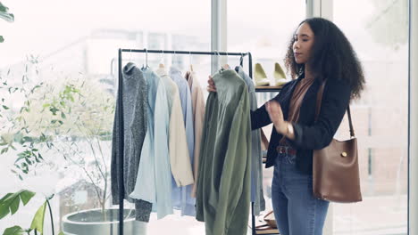 Shirt,-shopping-and-choice-with-woman-in-store