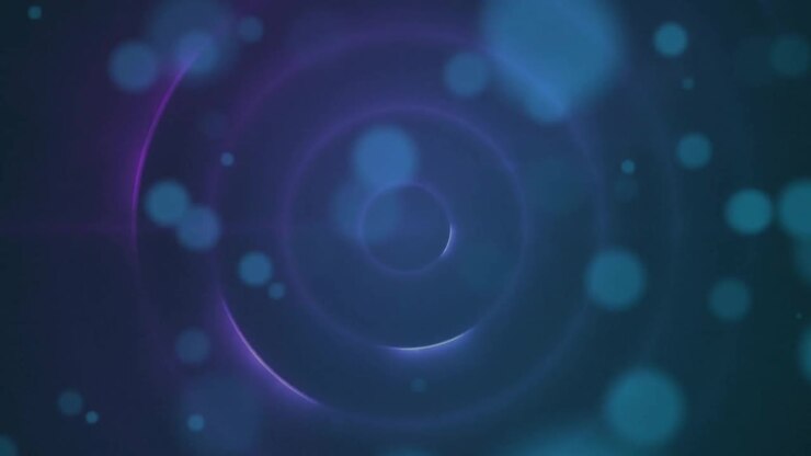 Animation de taches et de cercles bleus se déplaçant sur fond noir