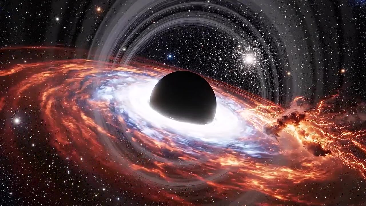 Buraco Negro Supermassivo Com Disco de Acreção Brilhante no Espaço Profundo.