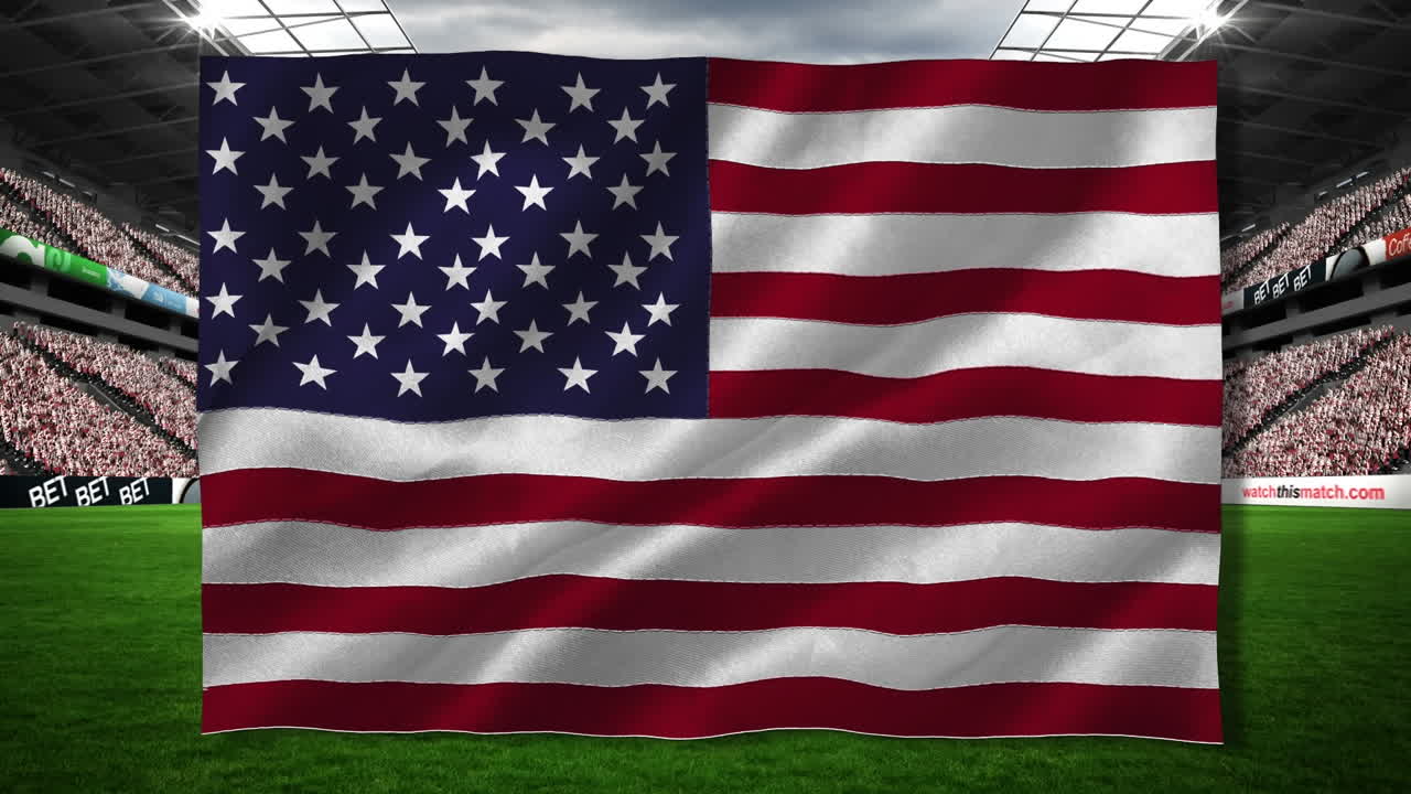 composición de agitar la bandera estadounidense sobre el estadio