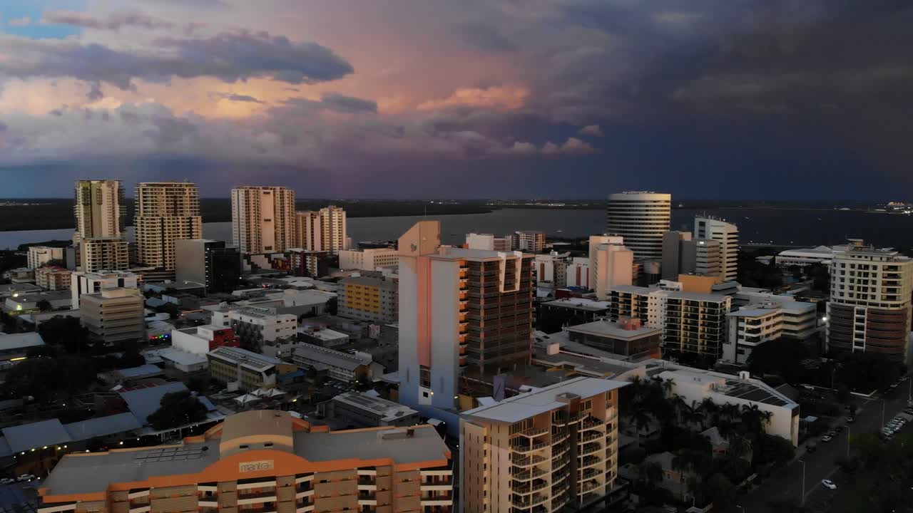 Slow pan to left Darwin CBD and ocean views Australia Northern Territory in 4k