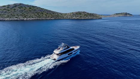 luxury yacht sailing at sea in kornati national park, sunny day aerial